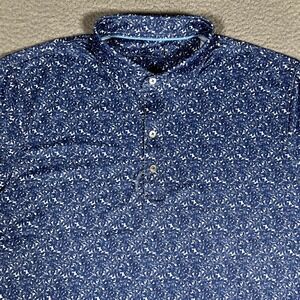 Johnnie O Shirt Mens Medium Blue Lake Bali Floral All Over Performance Golf NWOT